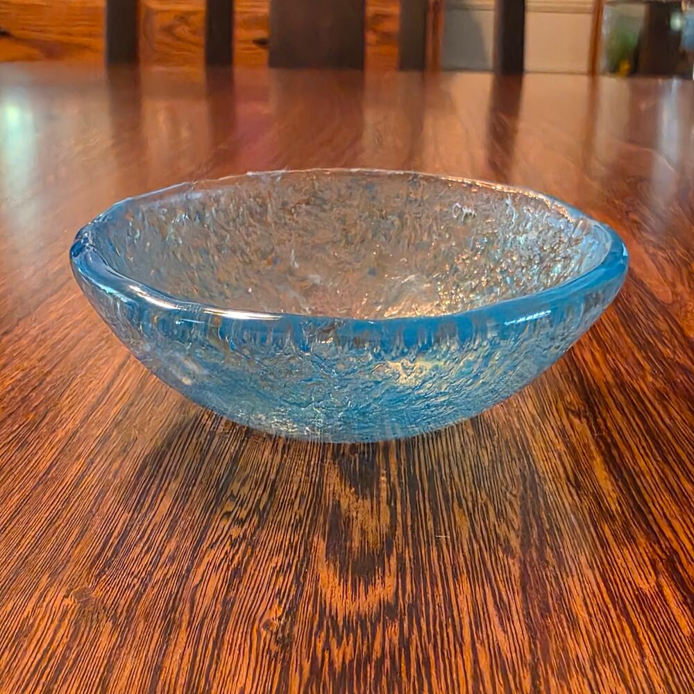 Mini Ice Blue Art Fused Glass Salt Cellar Bowl Trinket Handmade Small